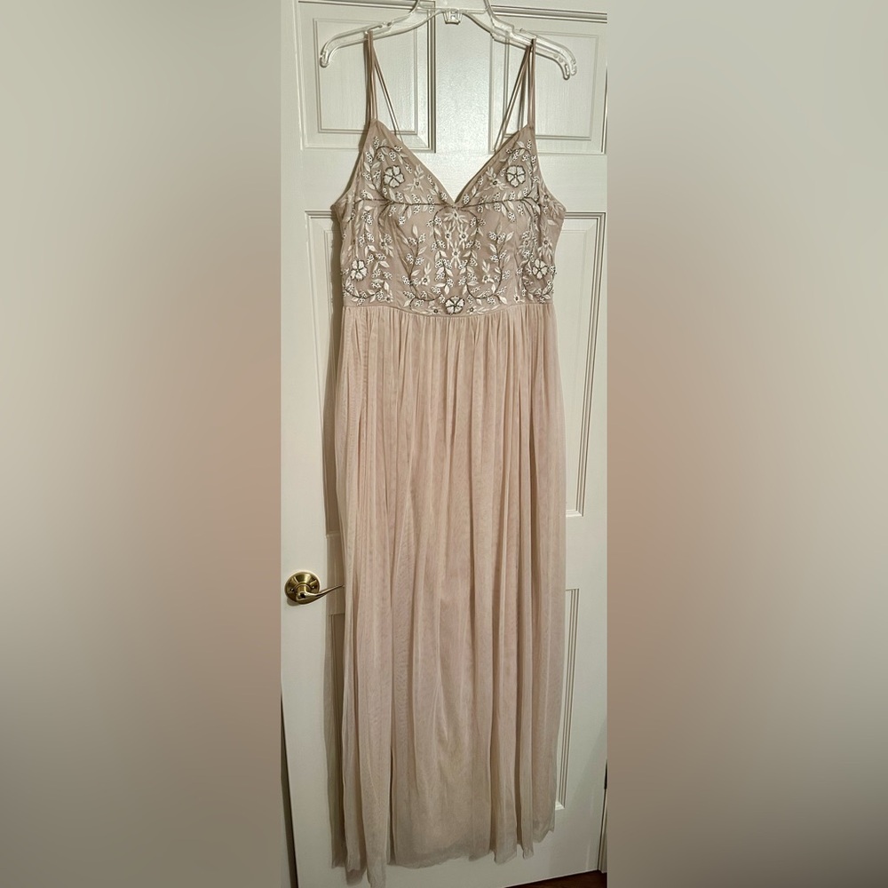 BHLDN Blush Beaded Tulle Maxi Dress